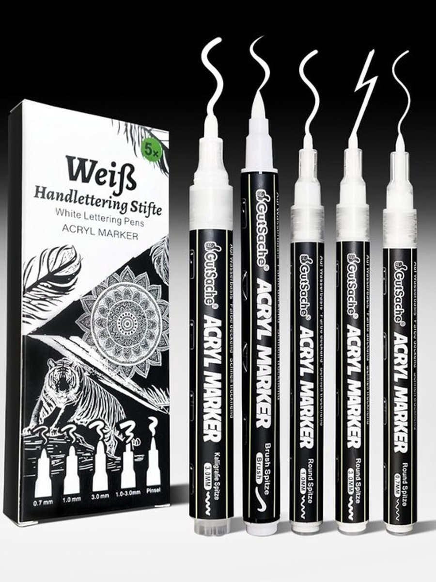 Acryl Stiften Set - Opaque Markers - Creatief Tekenen - Waterproof Sneldrogend - 5 Stuks - Wit