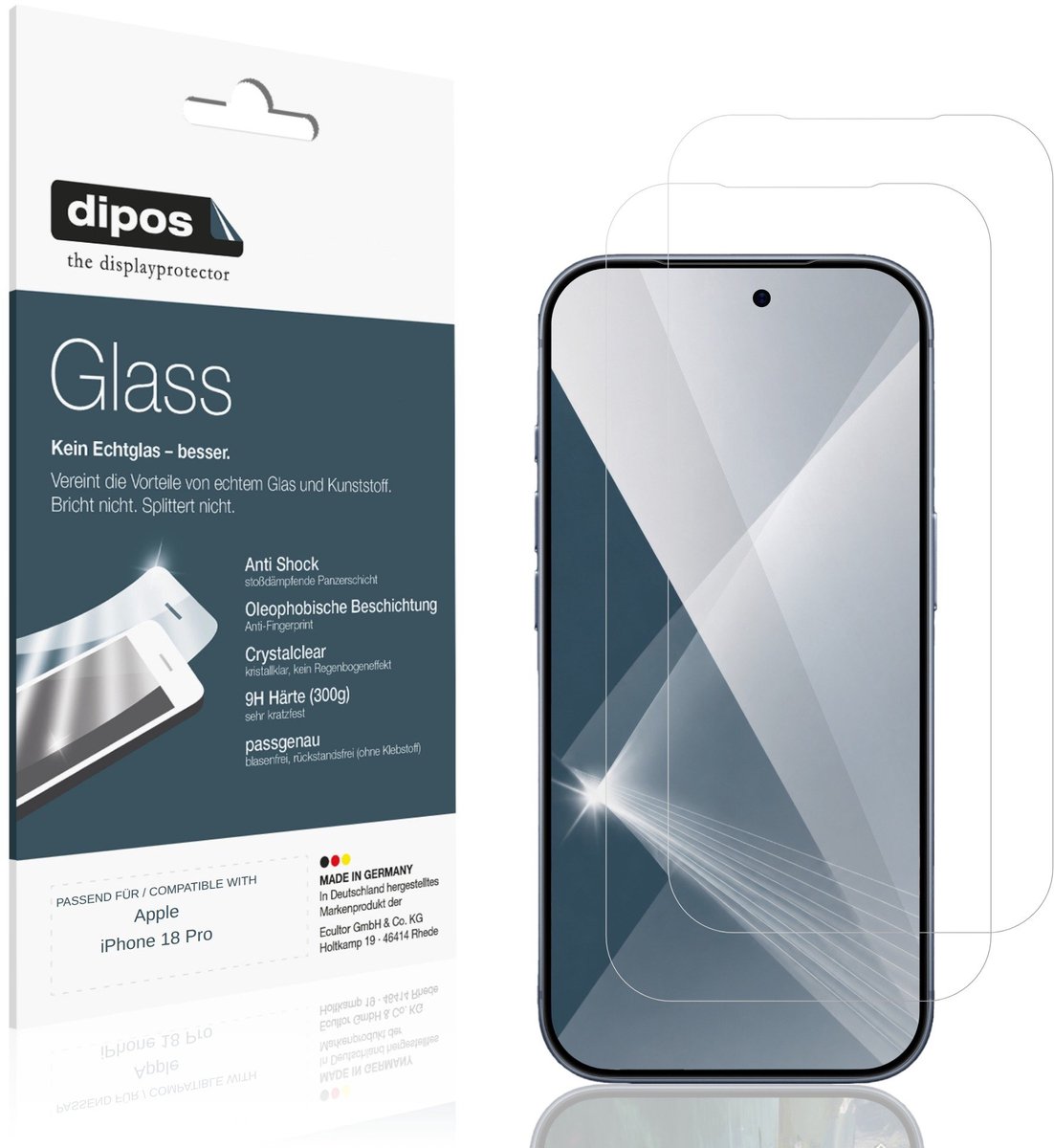 dipos – 2x Pantserfolie geschikt voor Apple iPhone 18 Pro | 9H Screenprotector