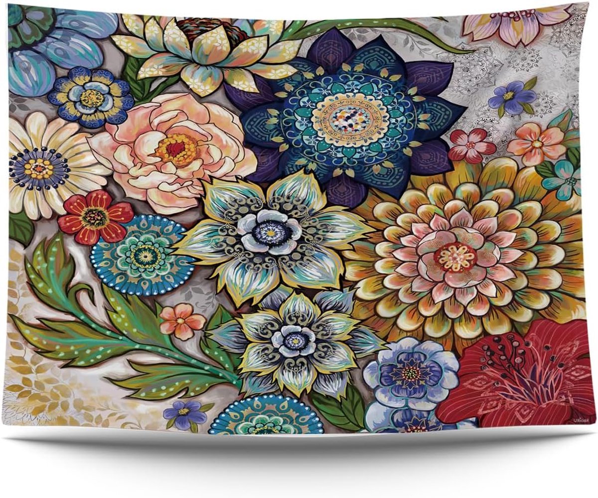 Wandtapijt met bloemen, natuurkunst, 200 x 150 cm, tuinposter, groot wandtapijt, decoratief accessoire voor tuin en woonkamer