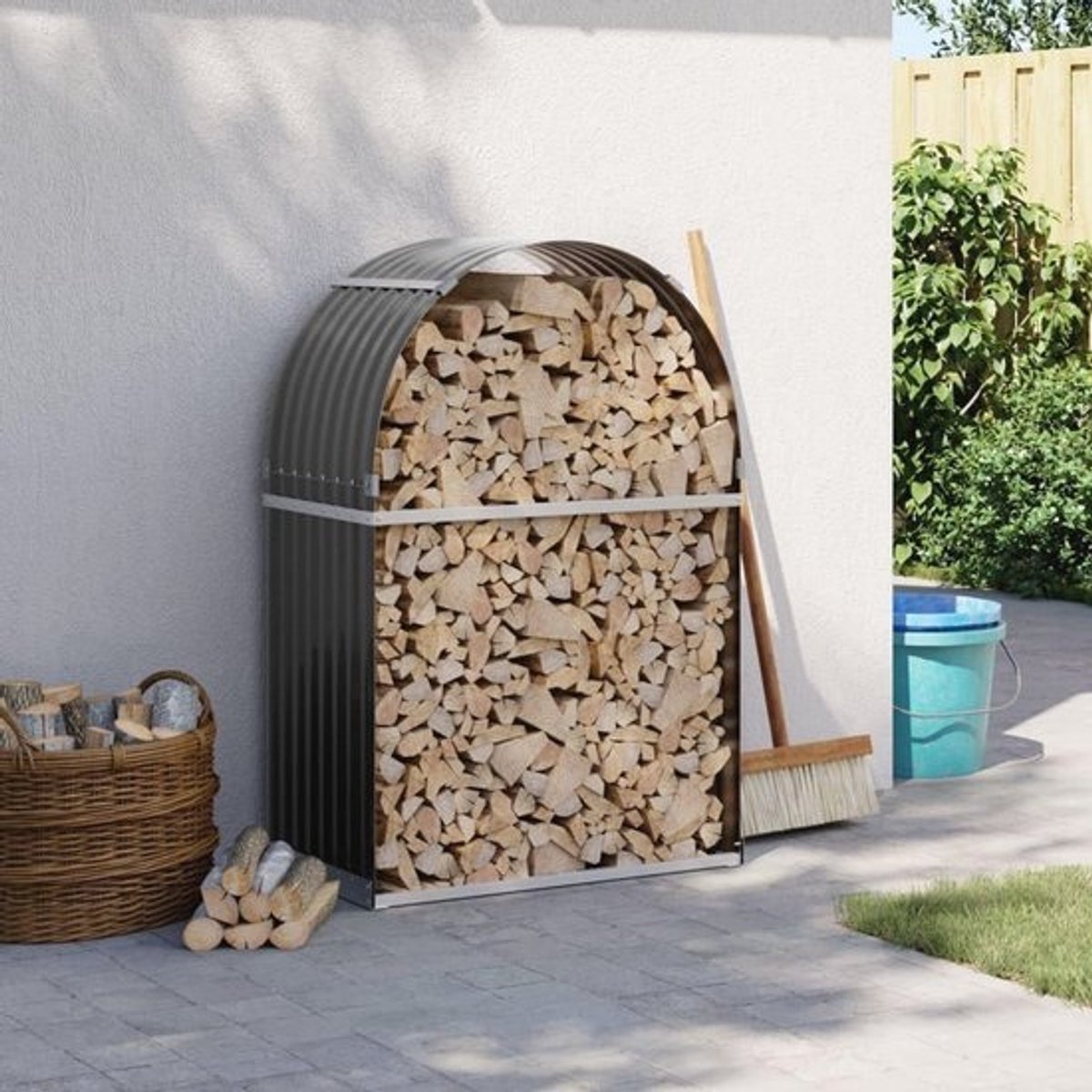 Houten Opbergsysteem voor Brandhout - Outdoor & Indoor, Stevige Staalconstructie, 80 x 45 x 120 cm