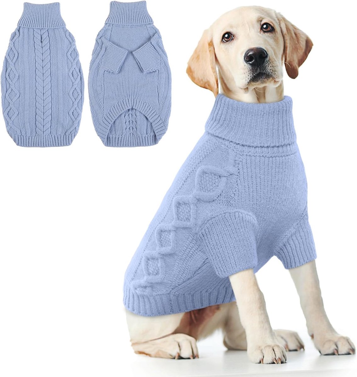 hondentrui Grote honden - hondentrui met riemlus, trui voor hond Warme gebreide trui, winter hondenjas met poten, trui voor grote honden (Blauw XXL)