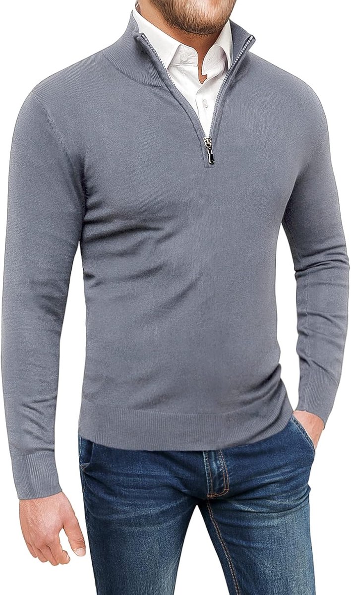 Pullover voor heren, winter, casual, golf, cardigan, sweatshirt met ritssluiting, lichtgrijs, halve ritssluiting, XXL