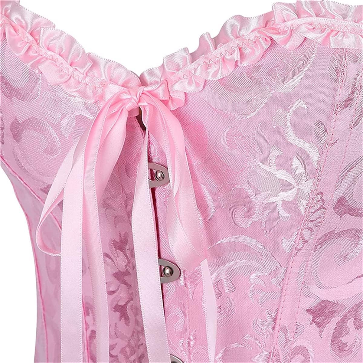 buikweg, volledige borst, corsage, lingerie, rijdt bovenaan, satijn, zonder botten, met G-string