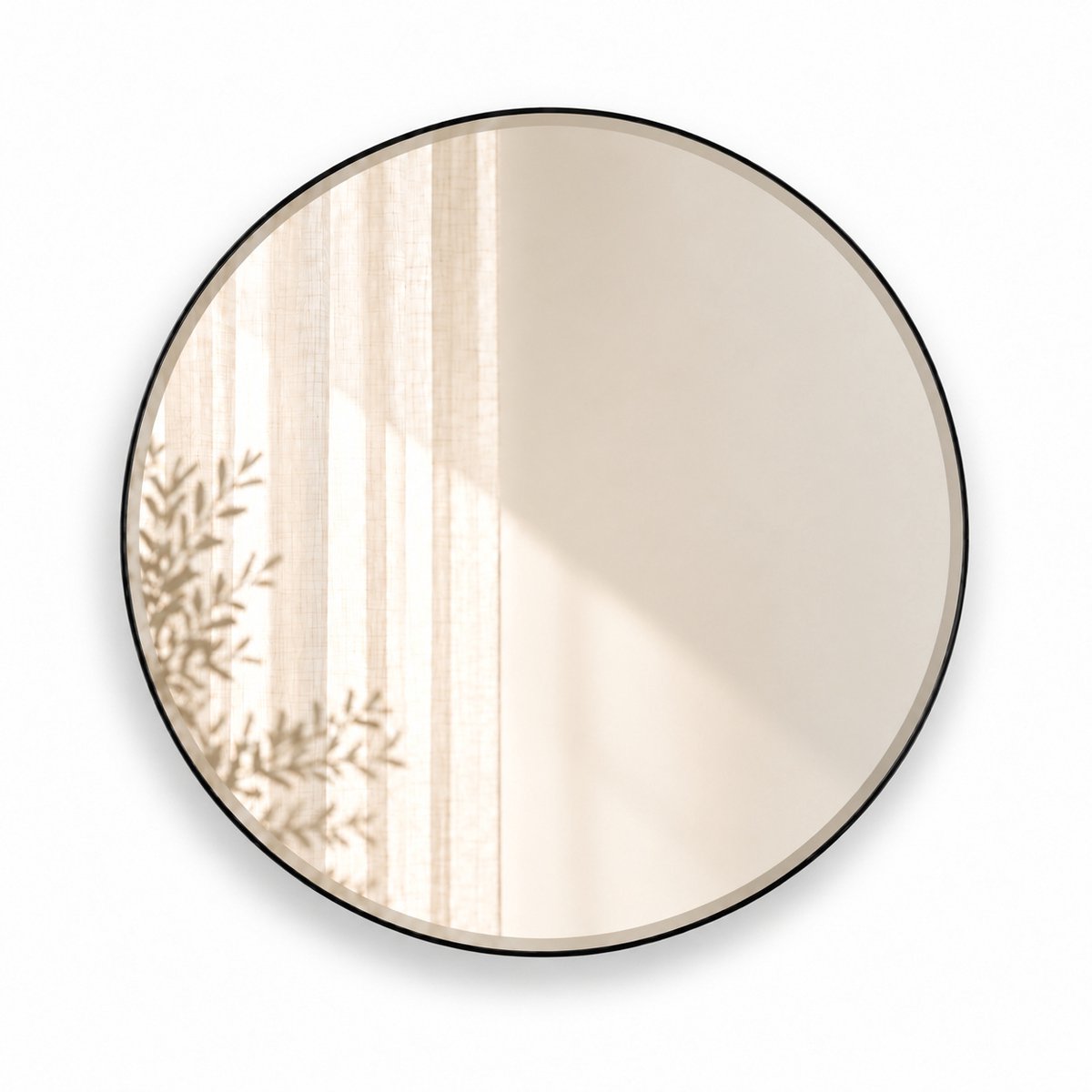 Indore Home Ronde Wandspiegel Zwart – Spiegel met Facet Rand – 80 cm