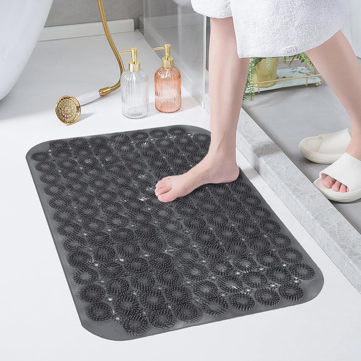 Douchemat, ronde douchemat, pvc, antislip, douchemat met zuignappen, douchemat voor badkamer, machinewasbaar, 40 x 60 cm