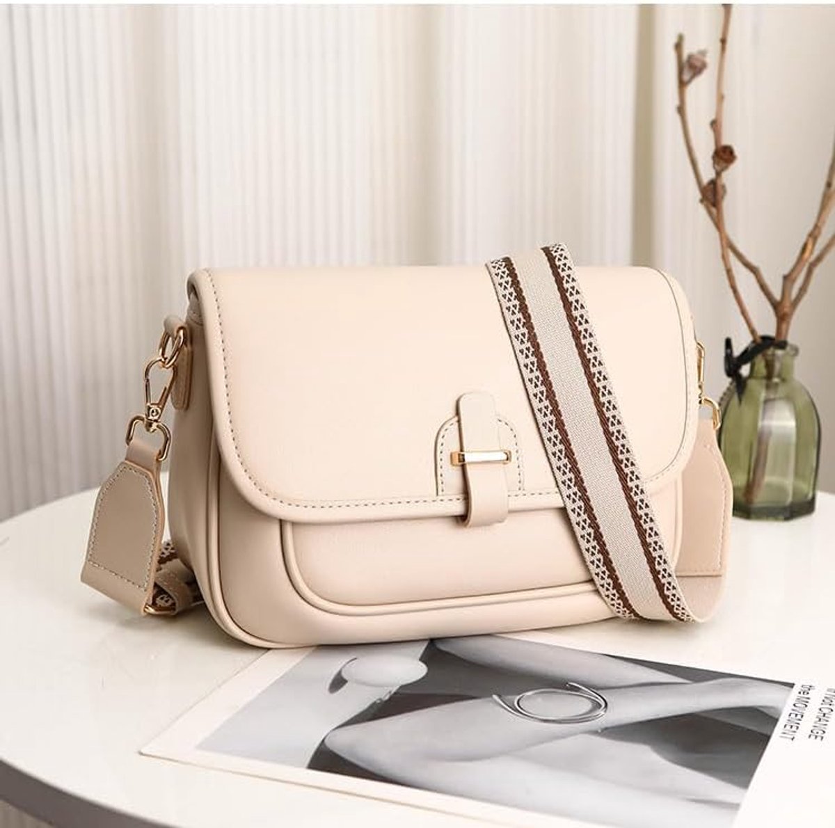 Kleine schoudertas voor dames, veganistisch leer dameshandtas, wit | Flap crossbody tas dames schoudertas met afneembare schouderriem voor reizen, dagelijks werk en winkelen