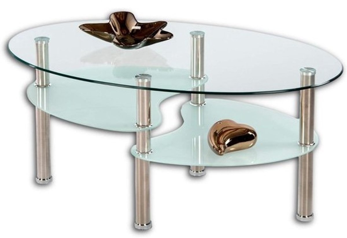 Salontafel Glas - Glazen Tafel - Woonkamer Decoratie - Met Metalen Frame - 90 x 55 cm - Helder