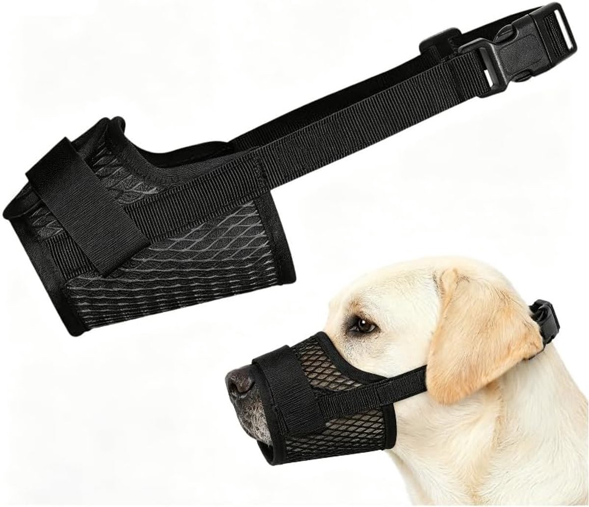 zwart, zachte netmuilkorf voor middelgrote honden, ademende eetbescherming hond, verstelbare muilkorf maakt drinken en duiken mogelijk, anti-giftige aas, muilkorf tegen bijten en