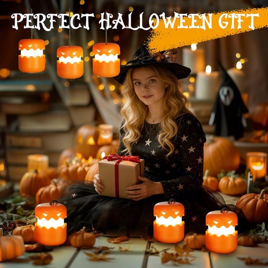 2-Halloween lantaarn - Oplaadbare pompoenlamp voor sfeervolle verlichting - Opvouwbare tafellamp voor Halloween decoratie - Gezellige feestverlichting voor binnen en buiten - Geel van VHV — afbeelding 5