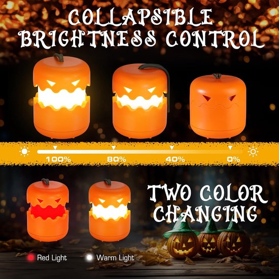 2-Halloween lantaarn - Oplaadbare pompoenlamp voor sfeervolle verlichting - Opvouwbare tafellamp voor Halloween decoratie - Gezellige feestverlichting voor binnen en buiten - Geel van VHV — afbeelding 2