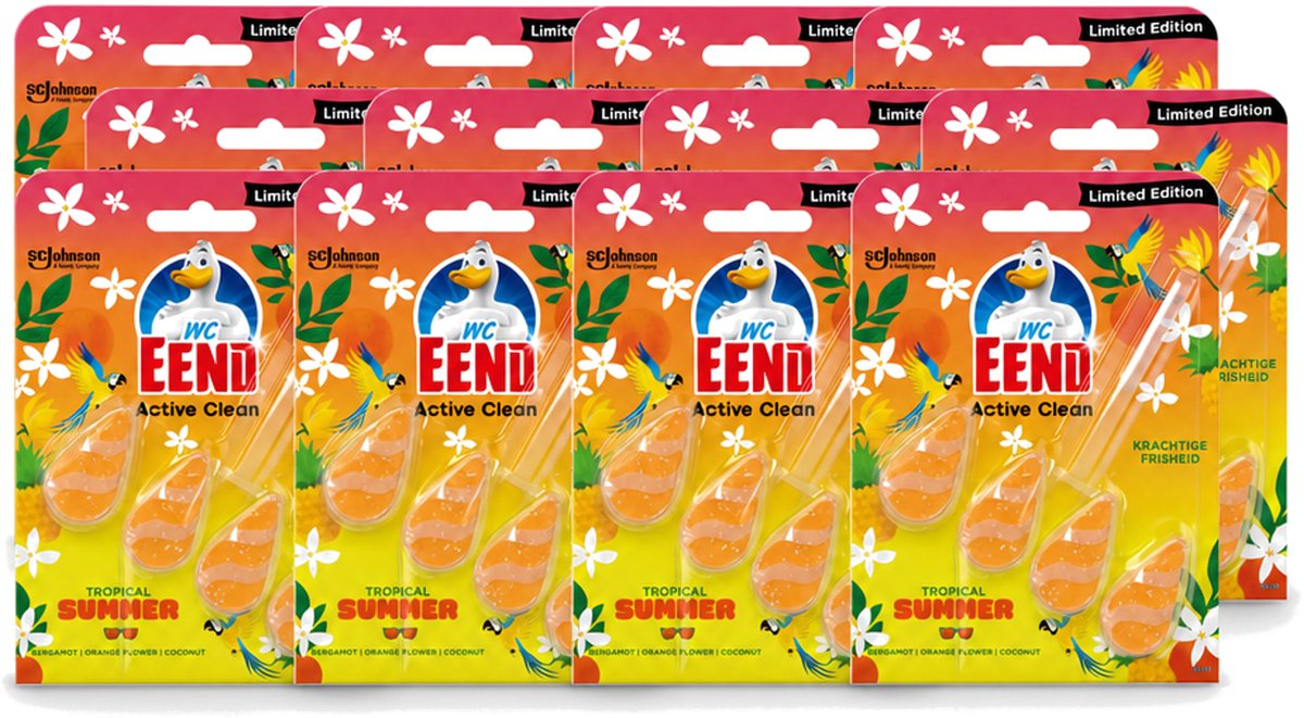 12 x WC Eend - Active Clean Tropical Summer - Toiletblok - Zomerse Frisheid - 38 gr - Voordeelverpakking - 12 stuks