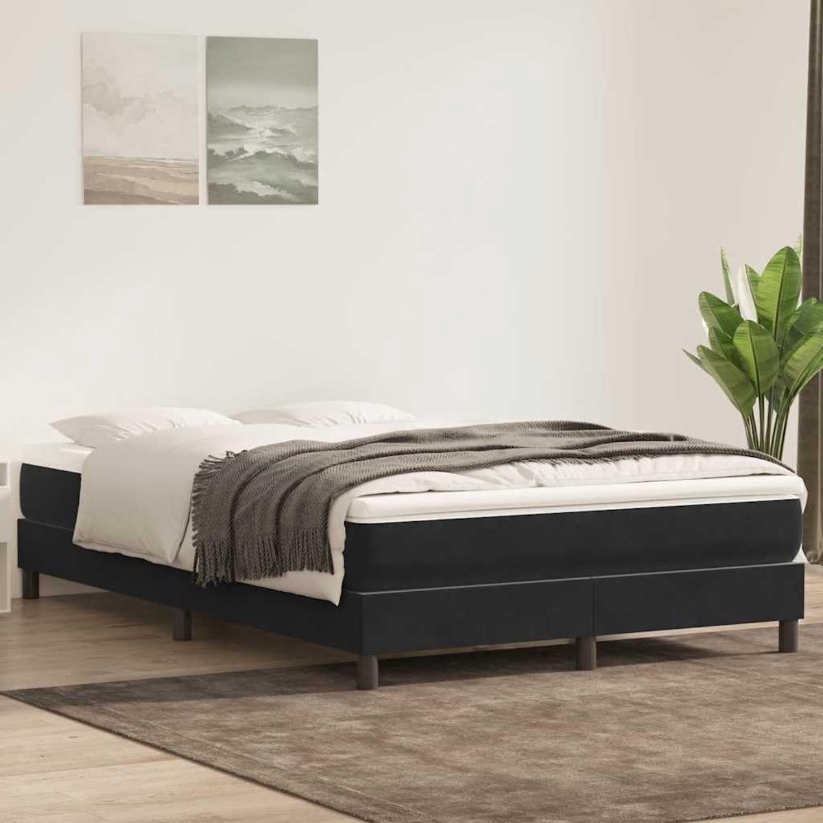 Boxspring zonder matras 160x220 cm fluweel zwart luxe lattenbodem stevige poten zachte stof comfortabel slapen