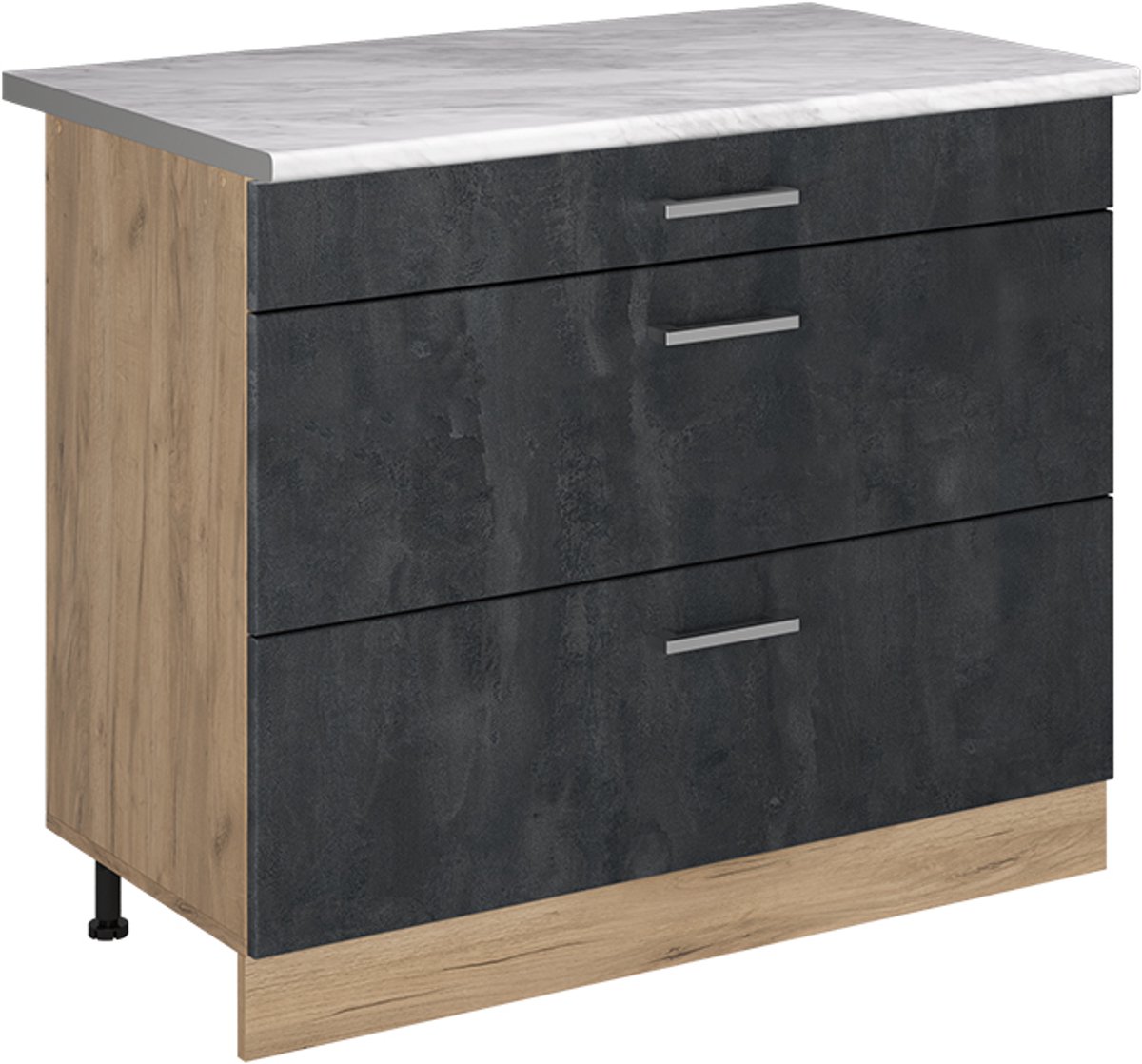Vicco Keukenonderkast R-Line, Zwart beton/Goudkleurig Eiken, 100 cm marmer werkblad
