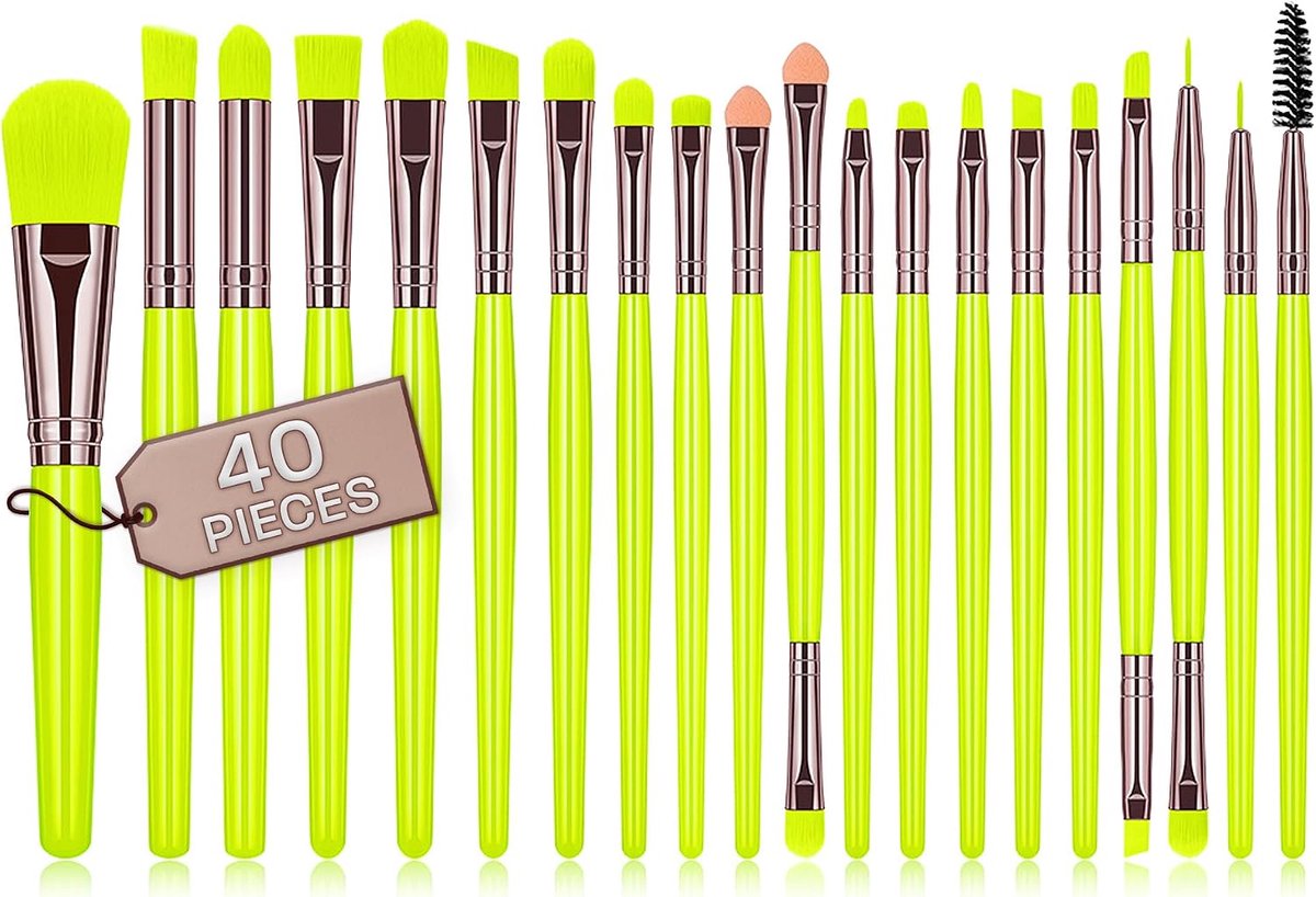 Make-upkwastenset, 40 stuks, hoogwaardige synthetische haren, concealer-kwast, oogschaduwkwast, rougekwast, make-upkwast (geel)