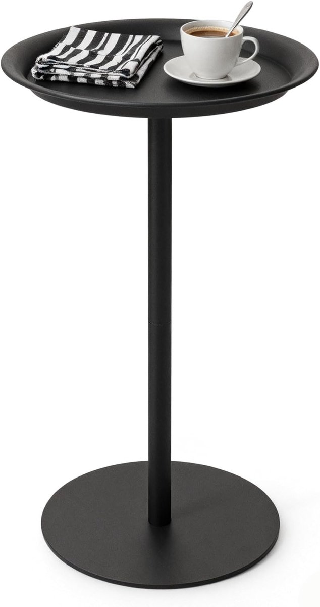 Ronde bijzettafel, voetstuk drinktafel, bijzettafels voor kleine ruimtes, bijzettafel voor woonkamer, slaapkamer, badkamer, balkon, zwart