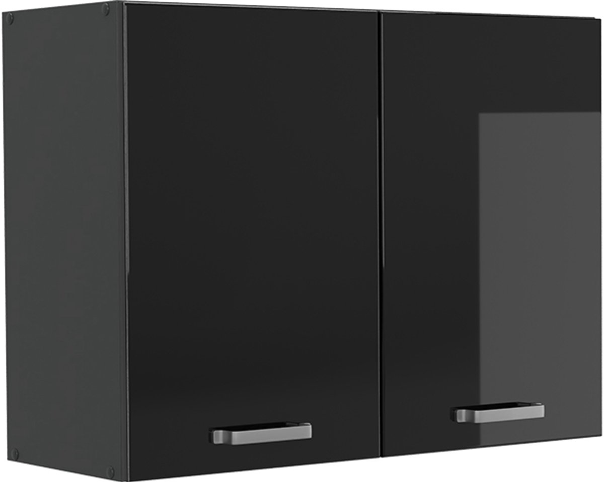 Vicco Glazen keukenkast R-Line, Zwart hoogglans/Antraciet, 80 cm