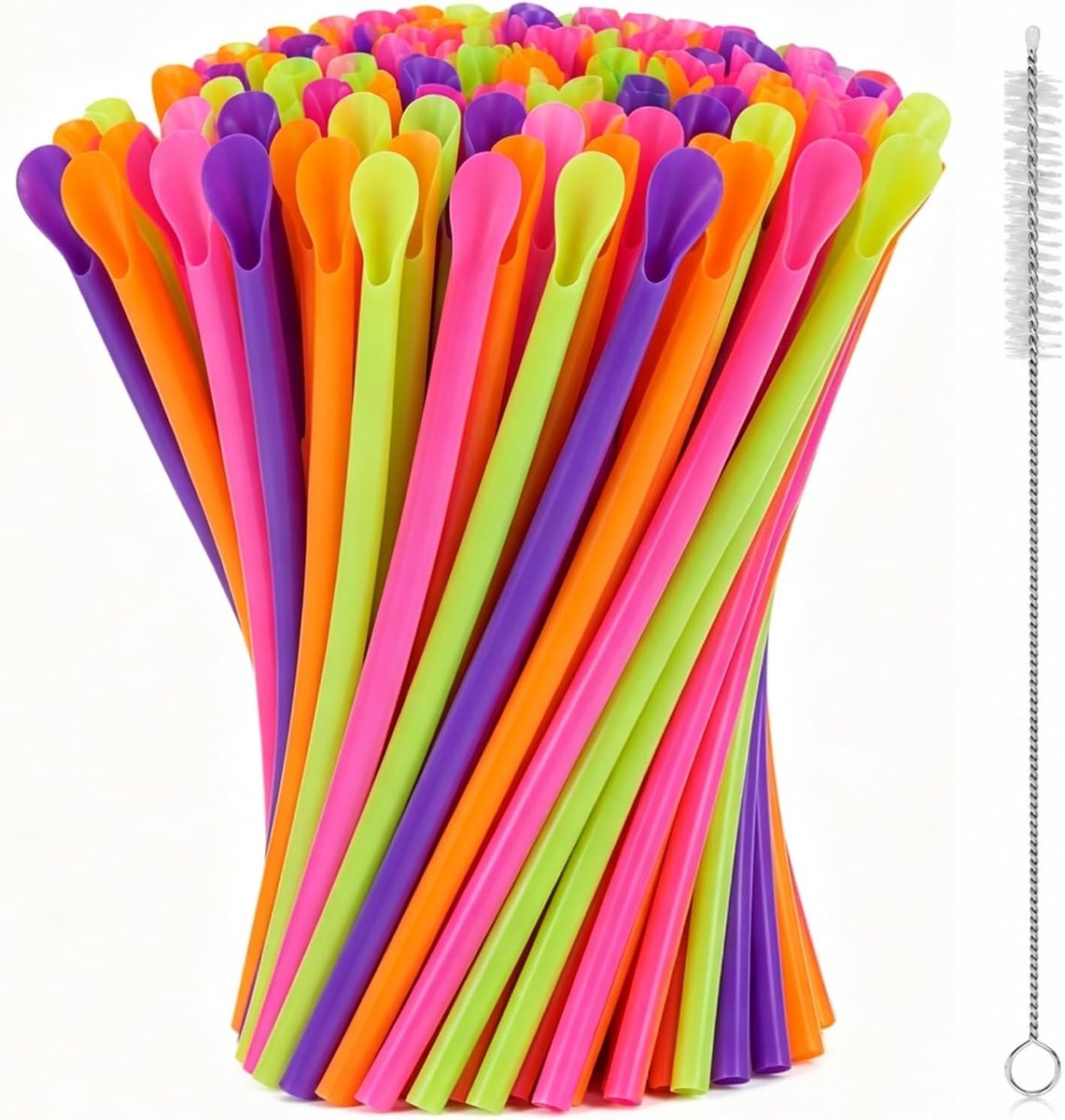 200 rietjes met lepelpunt, lepelrietjes, rietjes met lepel voor shakes, bubble tea, smoothie, geschikt voor cafés, restaurants, verjaardagsfeesten en dagelijks gebruik