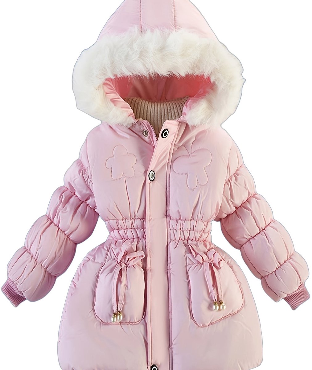 Currero Winterjas Parka Meisjes Lange Jas Meisje Wintermantel Overjas Gewatteerd Waterdicht Winter Stijlvol Mantel Kinderen 4-5 Jaar Roze
