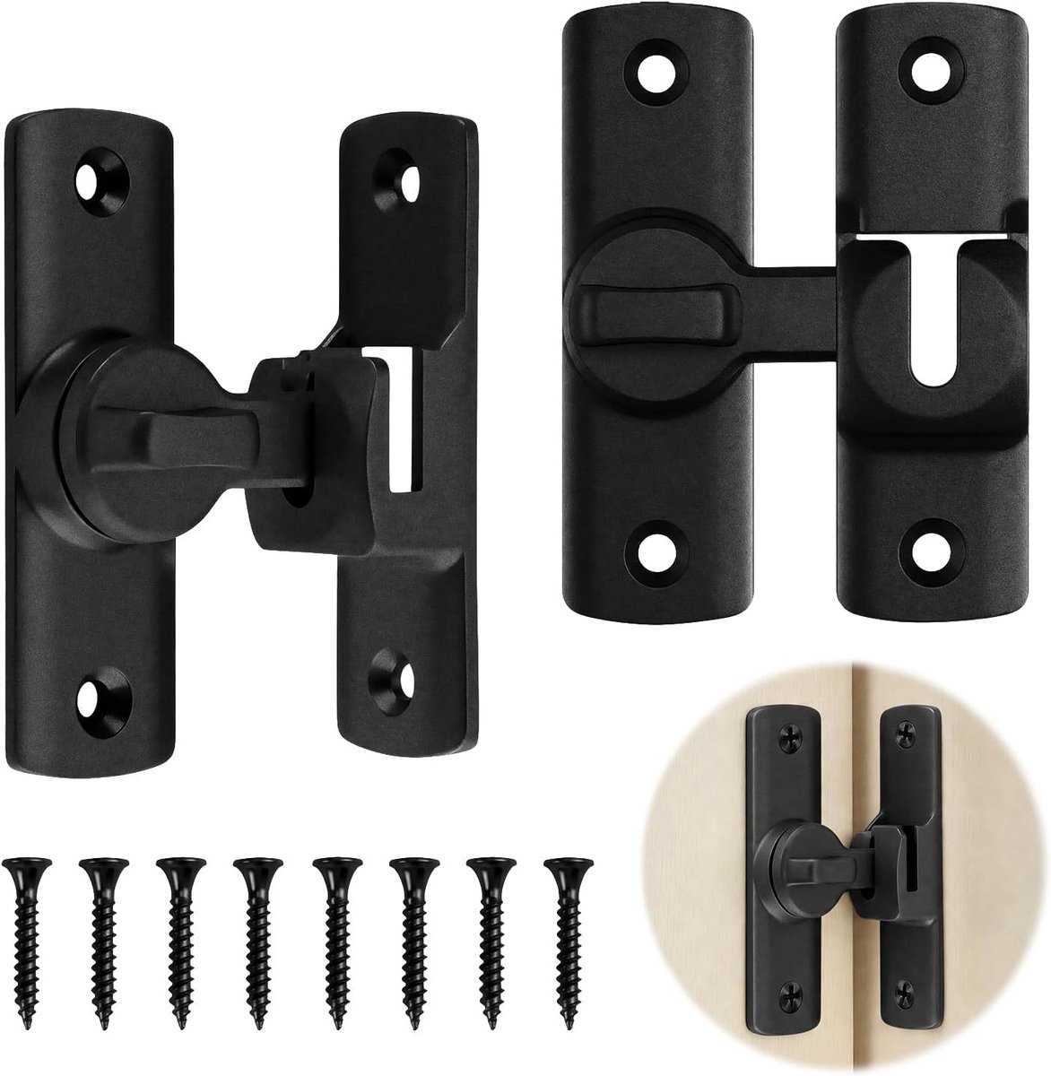 Sliding Lock Set voor Deuren en Kasten | 90/180 Graden Flip Sluiting van Aluminium Legering voor Badkamer en Slaapkamer (Zwart)