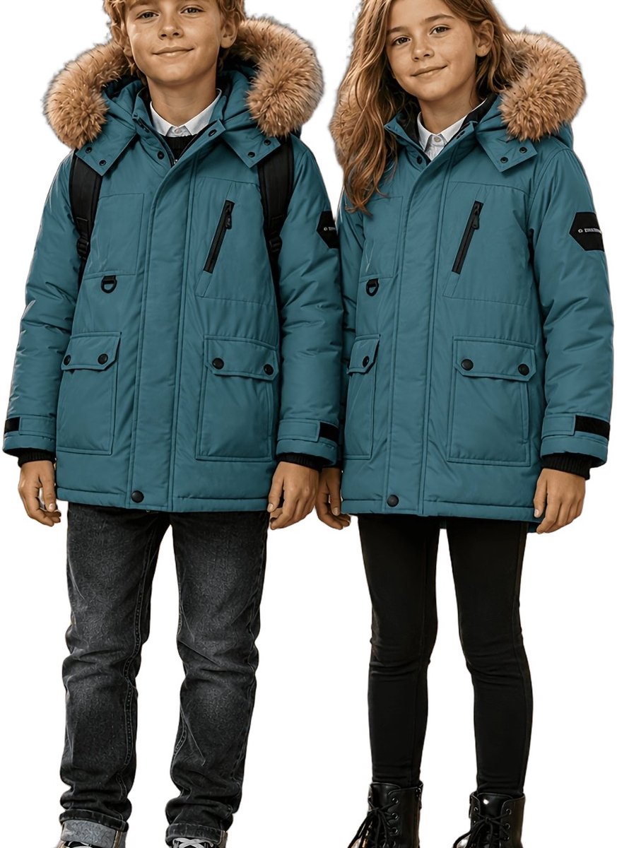 Currero Winterjas Parka Jongens Lange Jas Wintermantel Overjas Gewatteerd Waterdicht Winter Stijlvol Mantel Kinderen Malachiet 5-6 Jaar Groen