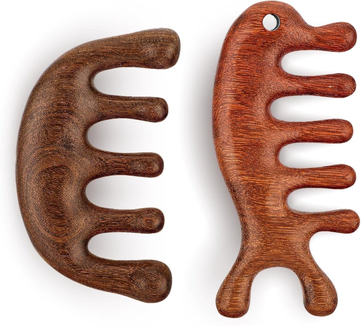 2 Stuks Houten Hoofdhuid Stimulator en Brede Tanden Kam - Ontspannende Massage Kam voor Hoofdhuidverzorging, Roosbestrijding en Klitten Verwijderen