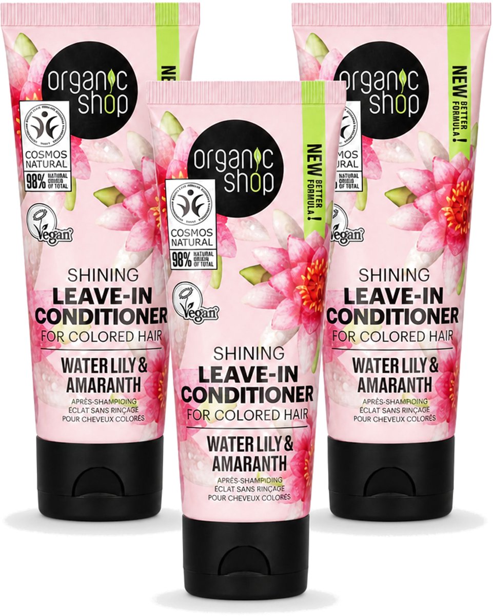 3 x Organic Shop - Shining Leave-In Conditioner Water Lily & Amaranth - 75 ml - Voordeelverpakking - 3 stuks