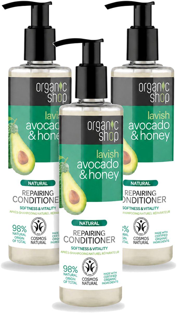 3 x Organic Shop - Natural Repairing Conditioner - Avocado & Honey - 280 ml - Voordeelverpakking - 3 stuks