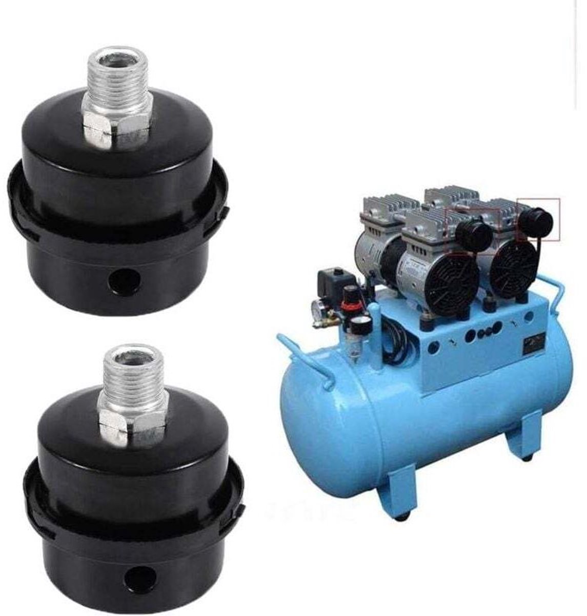 Tweedelig geschikt vooralen luchtcompressorfilter, 1/2" 20mm luchtcompressordemper, luchtcompressorfilterdemper, luchtcompressorinlaatfilter, geschikt voor olievrije luchtcompressoren.
