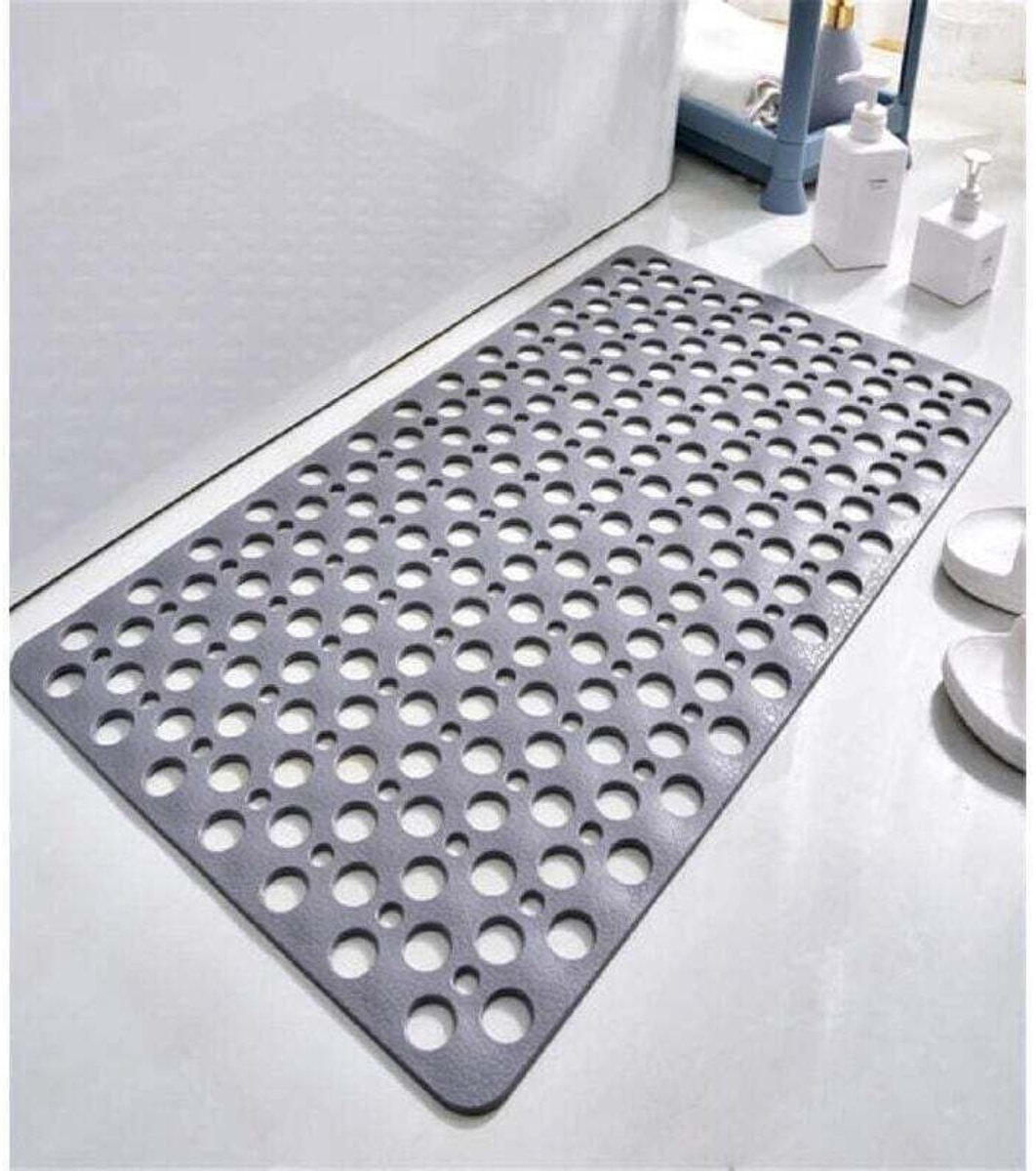 Antislip, antibacteriële TPE-douchemat, 75x43 cm, schimmelwerend en machinewasbaar, geschikt voor douches of badkuipen, rond gatontwerp, grijs.