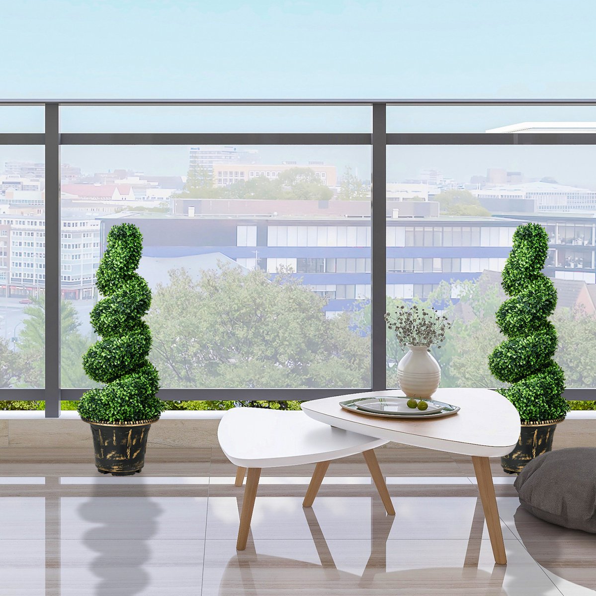 DESMIU Kunstplant – Uv-Bestendige Buxusset Van Twee – 90 Cm – Staal – Groen – Met Bloempot Voor Binnen En Buiten – Onderhoudsarm