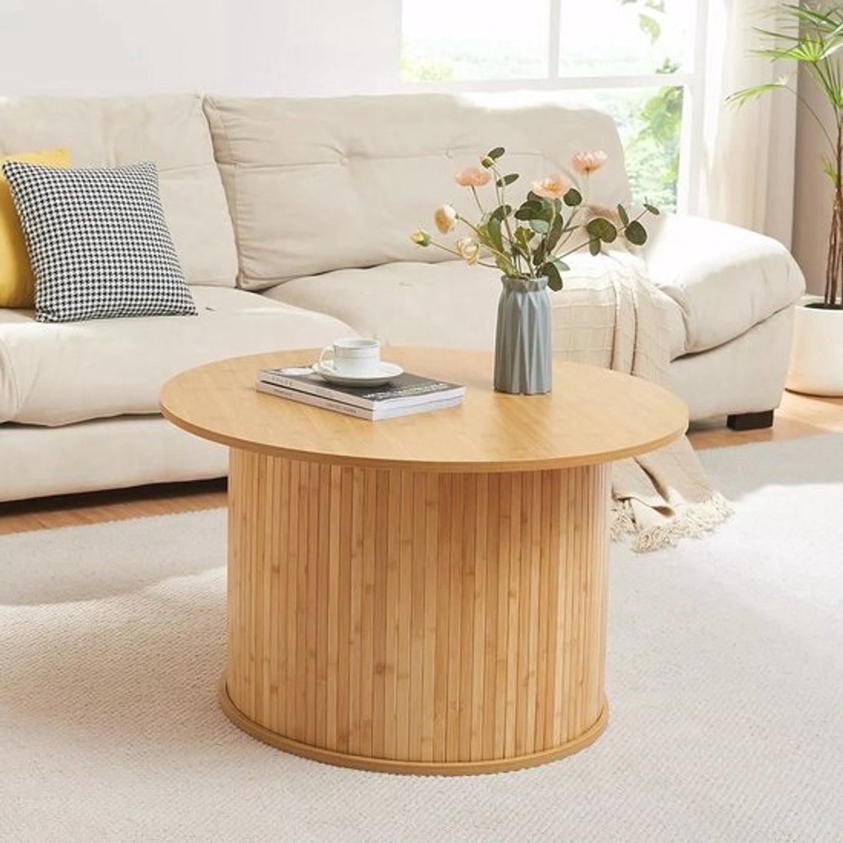 Ronde salontafel van bamboe en MDF - 48x80 cm - Natuurlijk design