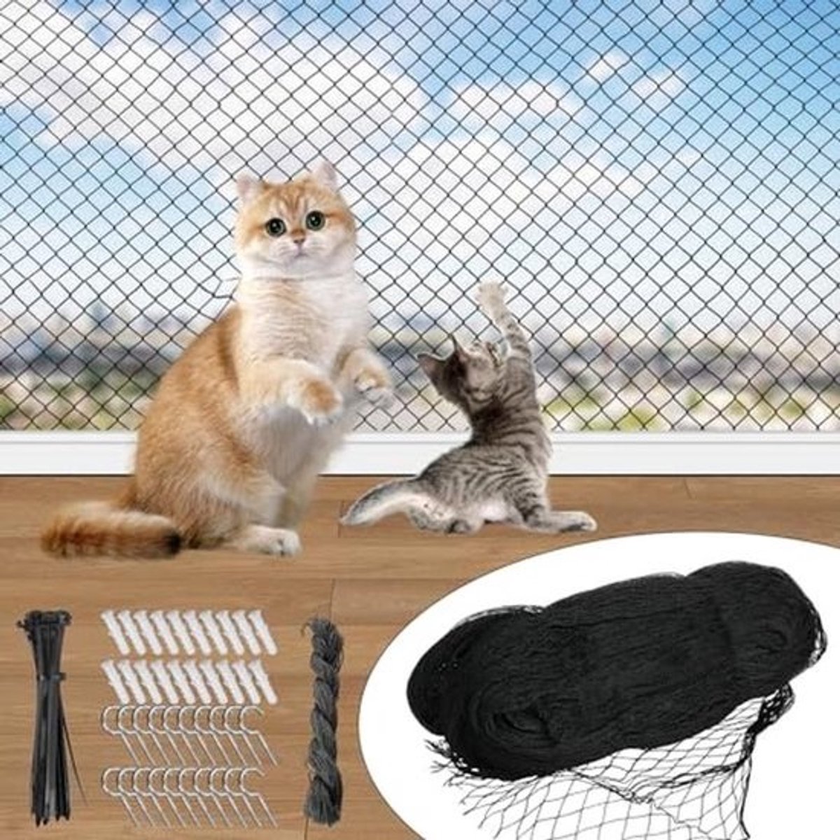 Balkonnet en Beschermingsnet voor Katten 3x6m - Versterkt Garen en Accessoires
