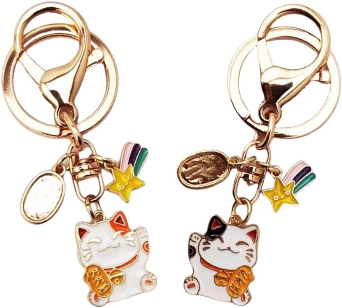 Kat sleutelhanger, 2 stuks gelukskat sleutelhanger kat geluksbrenger hanger, schattige kat geluksbrenger, geschenken sleutelhanger (willekeurige stijl)