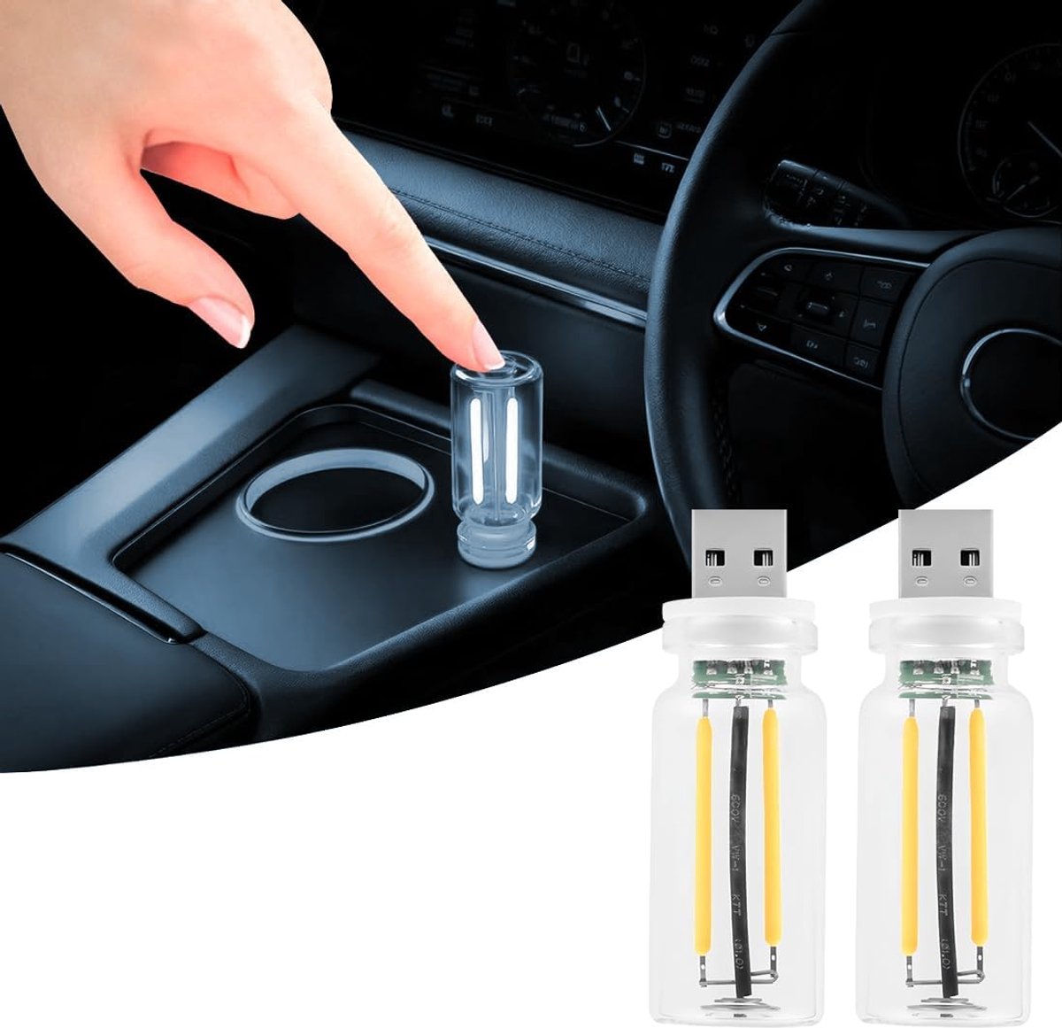 2 stuks retro autolampen, plug-in USB auto-interieurverlichting, USB-led-auto-interieurlamp, USB-led-sfeerlamp voor auto, slaapkamer, hal (wit)