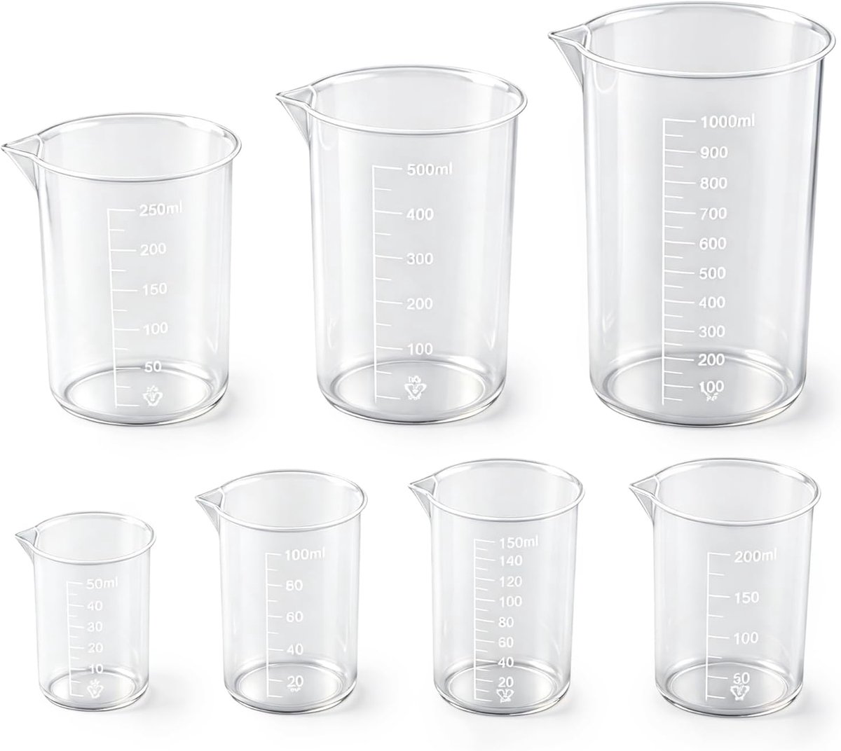 Maatbekers van glas, 50-1000 ml met schaal, hittebestendig