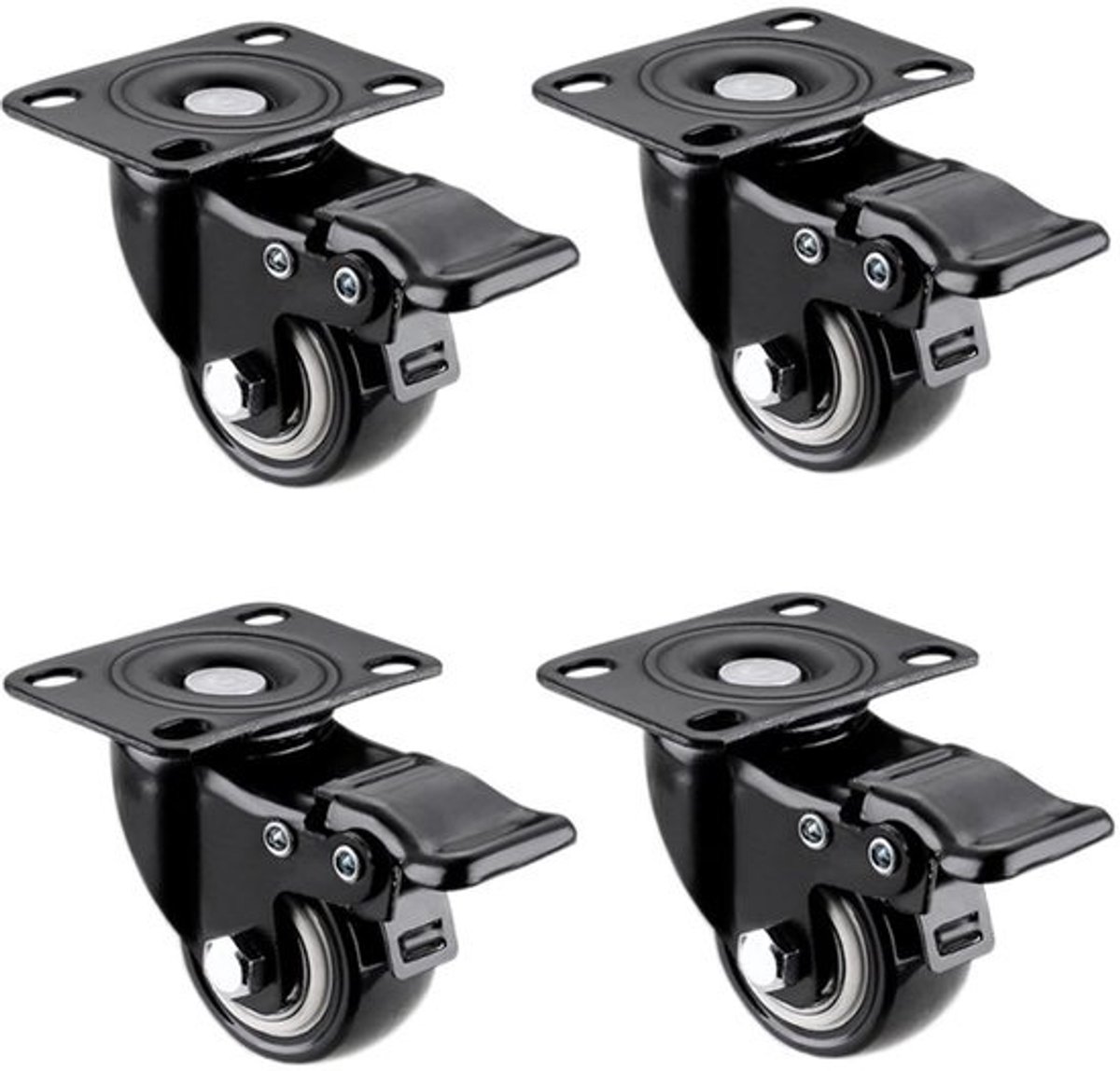 Meubilair Bewegende Swivel Caster - 4 Stukken Heavy Duty Wielen - Trolley Caster Rubber 300kg - 50mm met Remmen