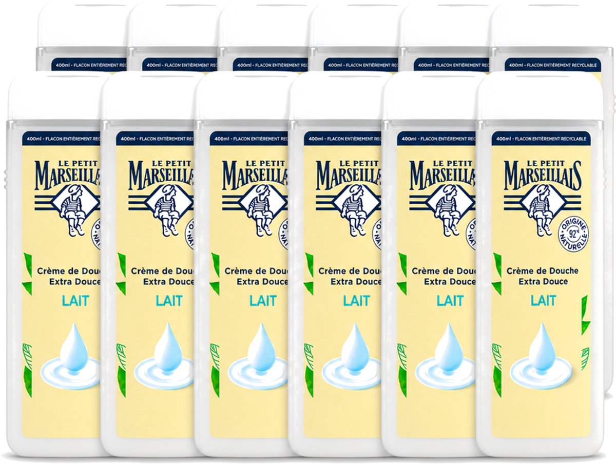 12 x Le Petit Marseillais – Douchecrème – Lait – 400 ml - Voordeelverpakking - 12 stuks