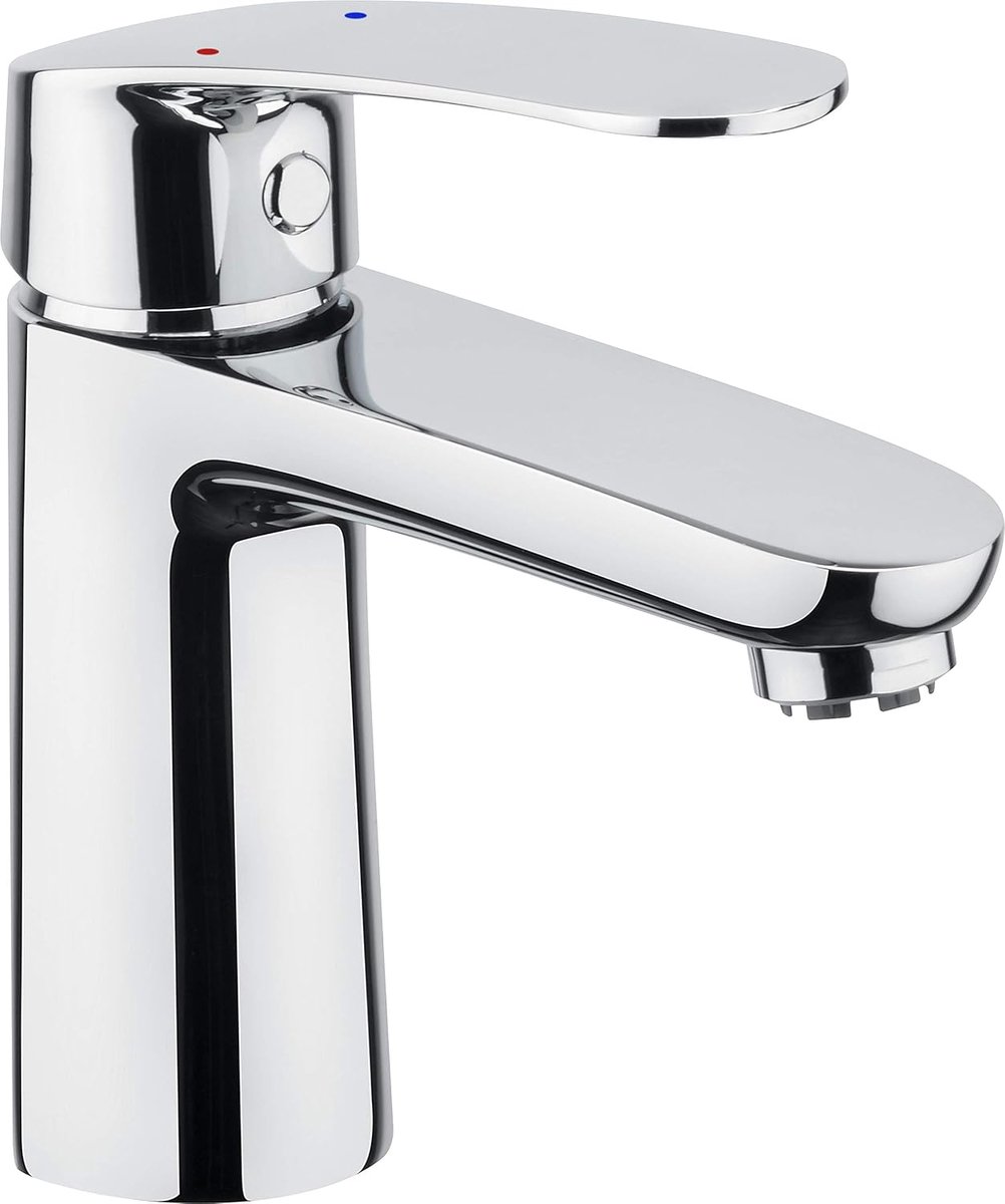 Eengreepsmengkraan voor wastafel met trekafvoer, verchroomd messing, lagedruk, 350 mm aansluitslang