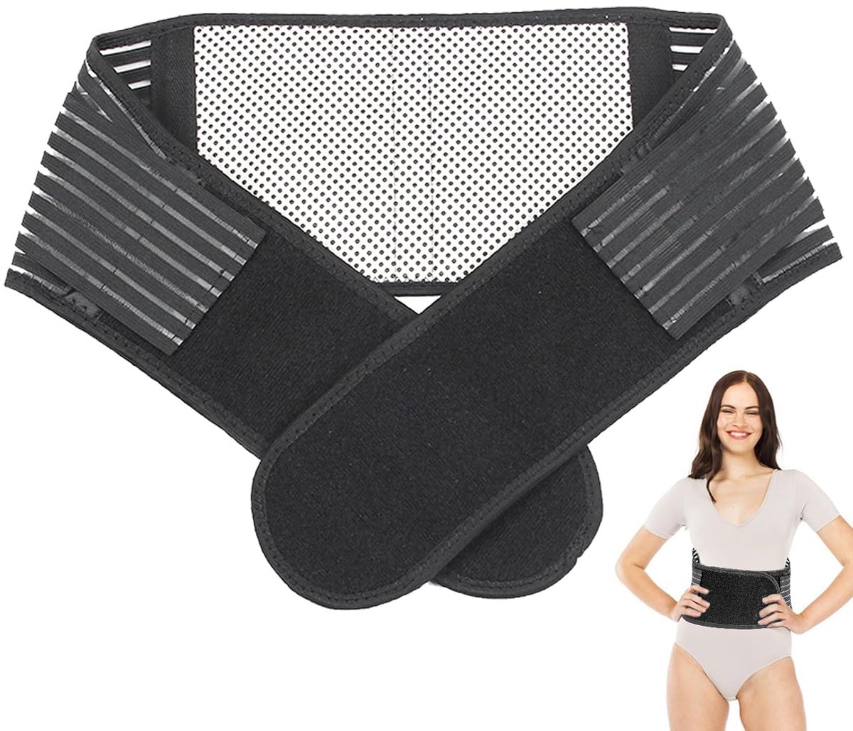 Rugbrace, rugband, ondersteunend en stabiliserend, voor heren en dames, ademend voor pijnverlichting en letselpreventie bij sport, zwart, L