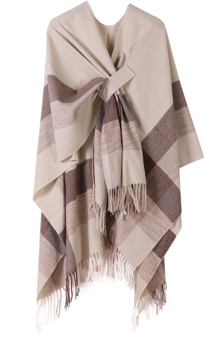 Damessjaal - Gebreide Omslagdoek voor Dames - Geruit Plaid Winter Sjaal - 160x135cm - Khaki