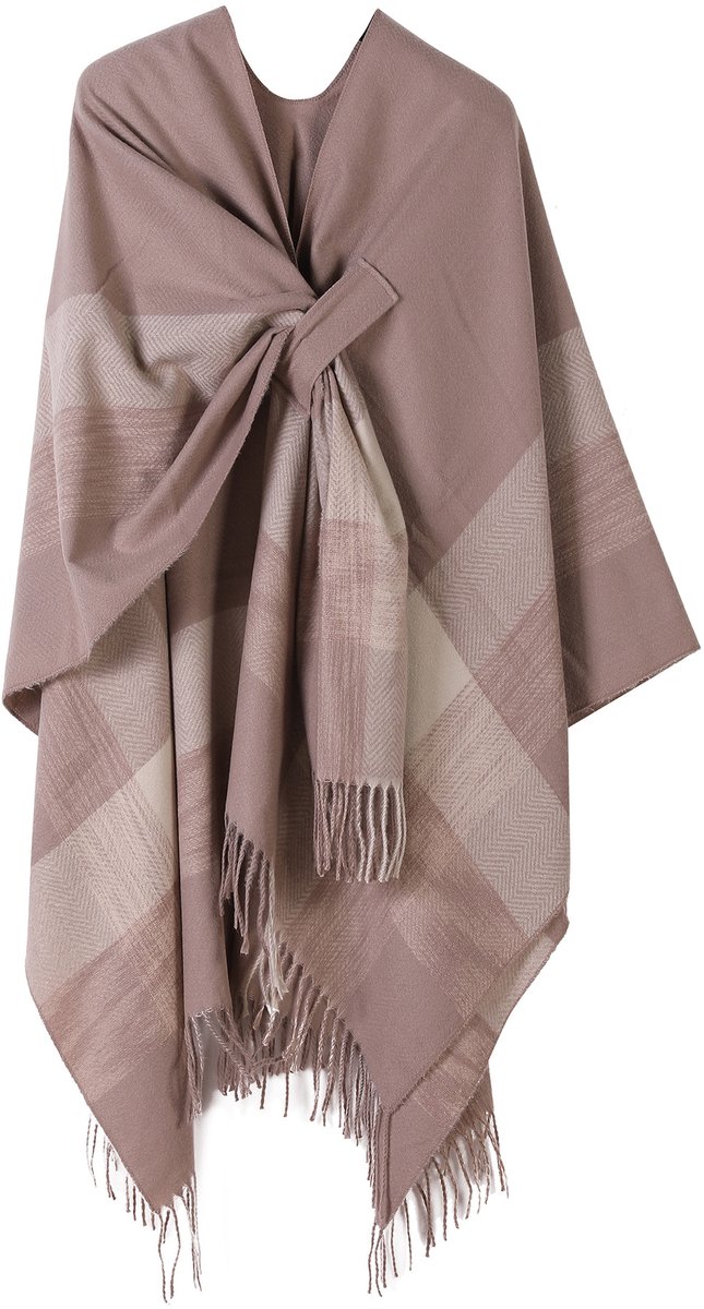 Damessjaal - Gebreide Omslagdoek voor Dames - Geruit Plaid Winter Sjaal - 160x135cm - Roze