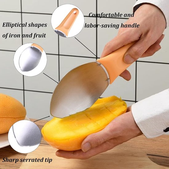 Mango Snijder Set van 2 Stuks, RVS, Antislip Handvat, 3-in-1 Fruit Snijder voor Perfecte Mango's en Andere Vruchten — afbeelding 2