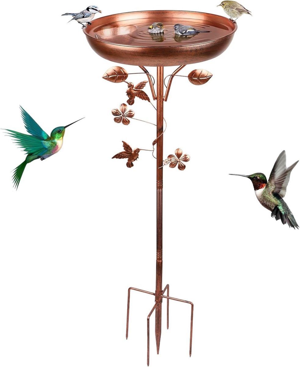 Stijlvolle metalen vogelbad met 5 tanden, vrijstaand voederstation voor wilde vogels, 97 x 30 cm tuinaccessoire