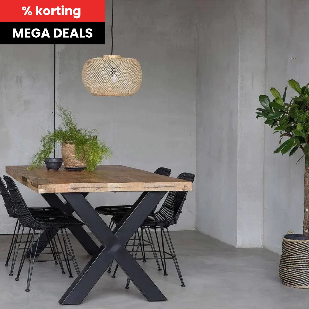 Mangohouten Eettafel Columbus Rechthoek 260x100 cm Mahom Industrieel - Dinertafel van Mangohout & Metaal - Industriële Eettafel