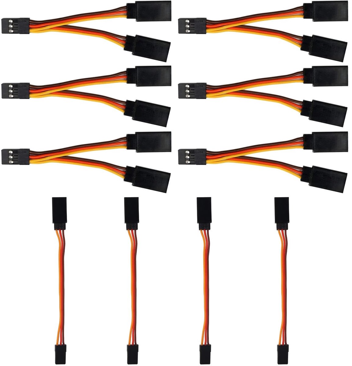 6 stuks Servo V-kabels 75mm, 4 stuks RC Servo verlengkabels, 22AWG, geschikt voor modelvliegtuigen en drones