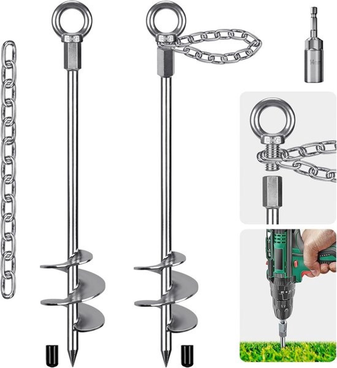 Stabiele Grondankers voor Trampolines, Schommels & Camping - 45cm Metalen Spiraal Grondharingen (2 Pak)