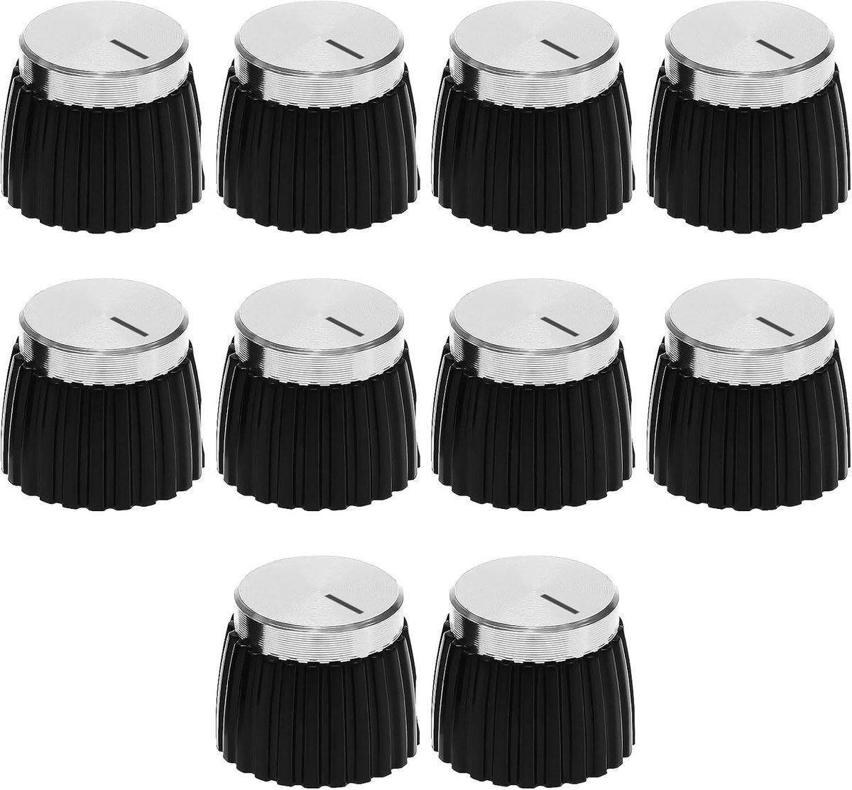 10 STKS Audio Knoppen As Potten Knop Versterker Push On Audio Knop Barrel Audio Knop Audio Knop Compatibel met Marshall Amp JCM 800 900 2000 Plexi JMP, Zwart en Zilver