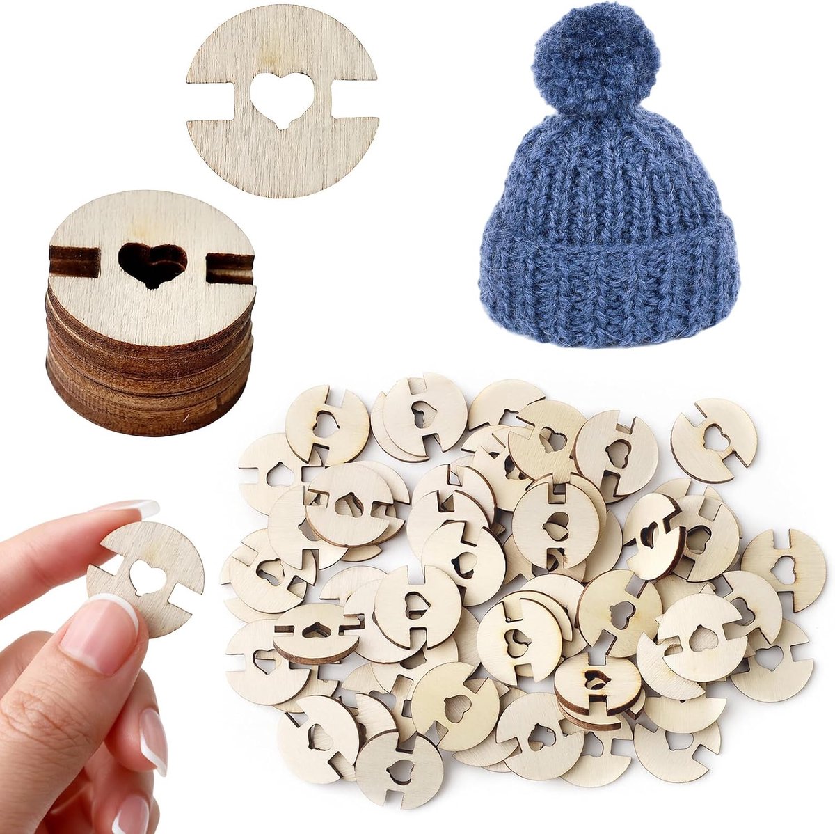 Knopen met pompons voor mutsen – afneembare liefdesknoop, pompon houder van imitatiebont bevestigingselement, gereedschap voor het maken van gebreide mutsen, voor beanies, breien