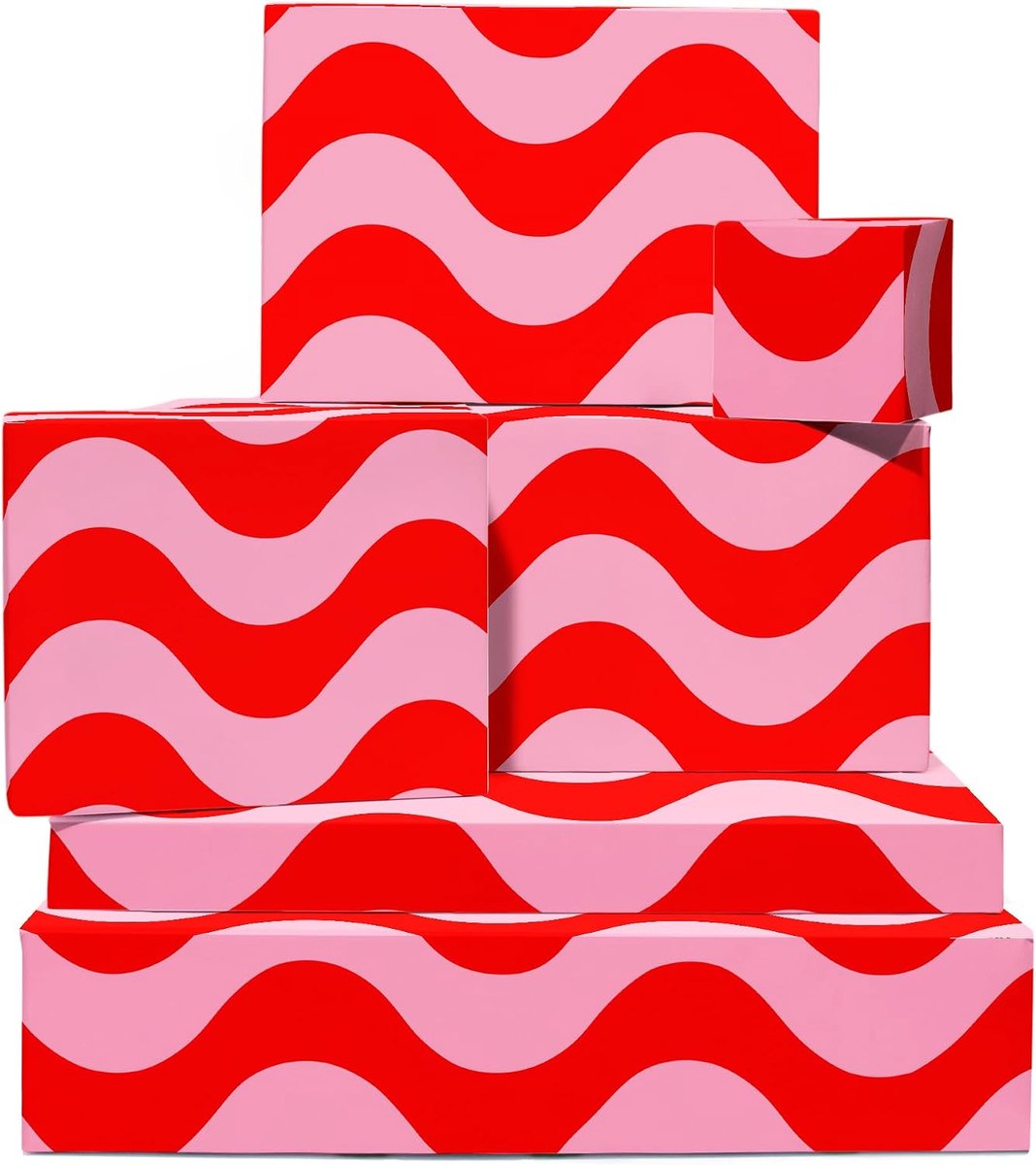 Roze en rood inpakpapier - golvend patroon - 6 vellen geschenkverpakking voor mannen vrouwen - verjaardag kerstverjaardag - wordt geleverd met stickers - recyclebaar - door Central 23