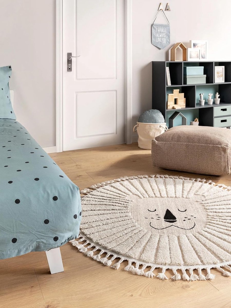 Benuta lytte kindertapijt Momo - kunstvezel - rond & in stijl: diermotieven - onderhoudsvriendelijk voor kinderkamer, crème, ø 120 cm rond